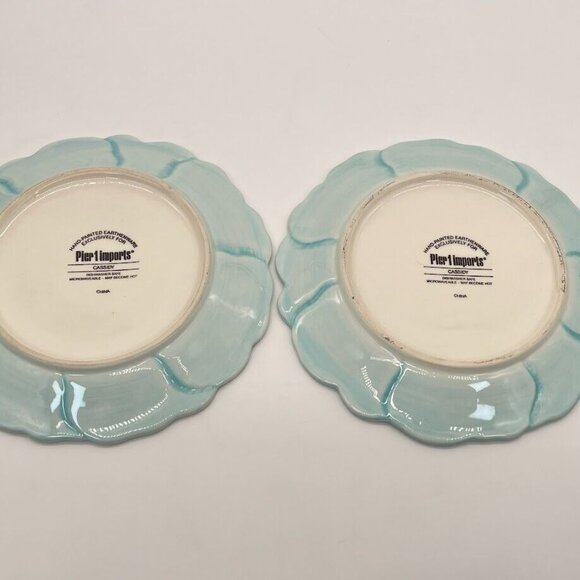 Two Pier 1 Cassidy Salad Dessert Plates Blue With Crème (Cream)‎ Flower 7.5" - Picture 5 of 5